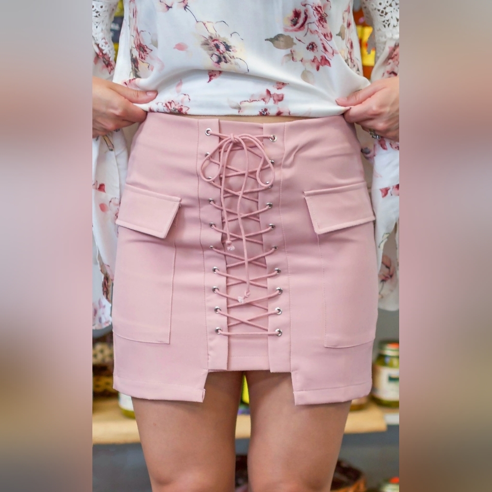 American Threads Pink Lace-Up Mini Skirt Size S